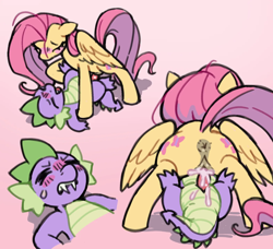 Size: 1570x1433 | Tagged: explicit, artist:honkinghighblood, fluttershy, spike, age difference, anus, baby, baby dragon, baby dragon on mare, blushing, butt, creampie, cum, cumming, dragon, dragon on pony action, dubious consent, duo, duo male and female, fangs, female, flutterbutt, foalcon, g4, genitals, gradient background, imported from derpibooru, interspecies, male, malesub, multiple angles, nudity, pegasus, penetration, penis, pinned down, pony, pony on dragon action, sex, ship:flutterspike, shipping, straight, straight shota, submissive, sweat, tapered penis, vaginal, vaginal creampie, vulva, wingless spike
