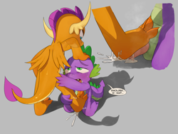 Size: 2577x1935 | Tagged: explicit, artist:hehehahahoofs, spike, blushing, cbt, crying, cum, dominant, dragon, duo, duo male and female, feet, female, femdom, fetish, foalcon, foot fetish, footjob, g4, imported from derpibooru, male, nonconsensual, nudity, penis, ship:spolder, shipping, smolder, straight, trampling, wingless spike