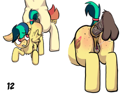 Size: 1313x1003 | Tagged: explicit, oc, oc:apogee, oc:jet stream, comic:pregnant apogee, 2 panel comic, age difference, anal, anonymous artist, anus, bad parenting, blushing, butt, butt blush, comic, derpibooru exclusive, ear freckles, father and child, father and daughter, female, female focus, filly, floppy ears, foal, foalcon, freckles, from behind, genitals, gritted teeth, horsecock, imported from derpibooru, incest, large penetration, looking back, male, nudity, oc only, oc x oc, offscreen character, offscreen male, pegasus, pegasus oc, penetration, penis, plot, ponut, pony, pony oc, pony on pony action, pregnant, pregnant foal, pregnant sex, rear view, sex, ship:apojet, shipping, simple background, solo focus, stallion, stallion on filly, straight, tail, teenager, teeth, text, vulva, white background