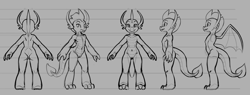 Size: 4602x1743 | Tagged: explicit, artist:elicitie, black and white, dragon, female, foalcon, g4, genitals, grayscale, imported from derpibooru, monochrome, nudity, smolder, solo, vulva