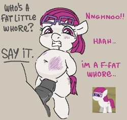 Size: 514x486 | Tagged: explicit, grimdark, artist:myra, abuse, belly, belly button, bruised, crying, dialogue, drool, earth pony, fat, female, filly, foal, foalcon, g4, genitals, glasses, imported from derpibooru, little red, mean, nudity, penetration, penis, rape, sex, talking, text, vaginal, vulva