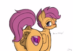 Size: 2560x1800 | Tagged: explicit, artist:johrnyreport, scootaloo, anatomically correct, anus, blushing, clitoris, crotchboobs, female, filly, foal, foalcon, g4, genitals, imported from derpibooru, nipples, nudity, pegasus, ponut, solo, teats, vulva