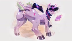 Size: 3840x2160 | Tagged: explicit, artist:sachsech, spike, twilight sparkle, age difference, anal, anal creampie, balls, barbed penis, butt, creampie, cum, cum on butt, dragon, dragon dick, dragon male on mare, dragon on pony action, dragons riding ponies, duo, duo male and female, enjoying, female, foalcon, g4, genitals, horn, imported from derpibooru, interspecies, larger female, magic, makeup, male, nudity, older female, penetration, penis, pony, pseudoincest, raised tail, reverse foalcon, riding, riding a pony, sex, shading, shiny butt, shiny mane, ship:twispike, shipping, simple background, size difference, smaller male, spike riding twilight, straight, tail, telekinesis, twicest, unicorn, unicorn twilight, vulva, wingless spike, younger male