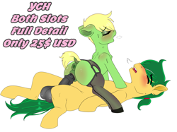 Size: 6700x5000 | Tagged: explicit, artist:blossom rain, oc, oc:jade stone, oc:solid amber, anus, balls, blushing, brother and sister, clothes, colt, colt on filly, commission, commission open, cowgirl position, earth pony, eyes closed, female, filly, foal, foalcon, garter belt, genitals, horsecock, imported from derpibooru, incest, legwear, lingerie, male, nudity, nylon, nylon stockings, oc only, penetration, penis, ponut, pony, pony on pony action, sex, siblings, simple background, size difference, stockings, straight, sweat, text, thigh highs, vaginal, vaginal secretions, vulva, white background, your character here