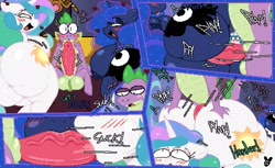 Size: 2048x1255 | Tagged: explicit, artist:luanctoons, princess celestia, princess luna, spike, aftersex, age difference, alicorn, big penis, blowjob, blushing, comic, cum, dragon, dragon on pony action, dripping, dripping cum, female, foalcon, g4, imported from derpibooru, interspecies, male, nudity, open mouth, oral, penetration, penis, polyamory, pony, royal sisters, sex, ship:spikelestia, ship:spilulestia, ship:spiluna, shipping, siblings, sisters, spike gets all the mares, straight, sucking, winged spike, wings