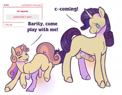 Size: 2144x1677 | Tagged: explicit, artist:goodnightsunnyy, rarity, sweetie belle, balls, blushing, duo, duo futa, erection, foal, foalcon, futa, futa filly, futa rarity, futa sweetie belle, g4, genitals, horn, human penis, human penis on pony, imported from derpibooru, intersex, nudity, penis, pony, precum, unicorn