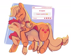 Size: 2144x1677 | Tagged: explicit, artist:goodnightsunnyy, apple bloom, applejack, abdominal bulge, apple sisters, applecest, blank flank, blushing, duo, duo female and futa, earth pony, female, filly, foal, foalcon, futa, futa applejack, futa on female, futa on filly, g4, implied penetration, imported from derpibooru, incest, intersex, mare, pony, ship:bloomjack, shipping, siblings, sisters, size difference, sweat