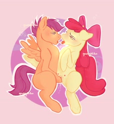 Size: 3698x4029 | Tagged: explicit, artist:goodnightsunnyy, apple bloom, scootaloo, assisted masturbation, blank flank, blushing, crotchboobs, cutie mark crusaders, drool, drool string, duo, duo female, earth pony, female, filly, filly on filly, foal, foalcon, g4, genitals, implied french kiss, imported from derpibooru, kissing, lesbian, masturbation, nipples, nudity, pegasus, pony, ship:scootabloom, shipping, text, vaginal secretions, vulva