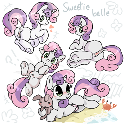 Size: 852x853 | Tagged: explicit, artist:lunchbox85, sweetie belle, anus, beach, bikini, blushing, butt, clothes, crab, crotchboobikini, crotchboobs, female, filly, foal, foalcon, g4, genitals, horn, imported from derpibooru, looking back, lying down, nipples, nudity, on side, plot, pony, solo, solo female, swimsuit, teats, underhoof, underwear, unicorn, vulva