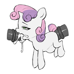 Size: 2390x2397 | Tagged: explicit, artist:sausagezzzz, big penis, blowjob, cock lift, cum, cum in mouth, female, filly, foal, foalcon, genitals, group sex, horn, horsecock, imported from derpibooru, lidded eyes, male, mmf threesome, nudity, offscreen character, oral, penetration, penis, pony, sex, spitroast, stallion, threesome, unicorn, vaginal