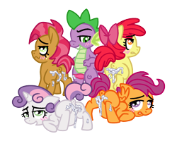 Size: 1500x1200 | Tagged: explicit, artist:vodkamewtwoni, apple bloom, babs seed, scootaloo, spike, sweetie belle, anus, ass up, blank flank, blush lines, blushing, creampie, cum, cum inflation, cutie mark crusaders, dragon, earth pony, face down ass up, female, filly, foal, foalcon, g4, group, horn, implied sex, imported from derpibooru, inflation, male, nudity, pegasus, polyamory, ponut, pony, presenting, quintet, ship:babspike, ship:crusadespike, ship:scootaspike, ship:spikebelle, ship:spikebloom, shipping, simple background, spike gets all the fillies, straight, transparent background, unicorn, wingless spike, wings