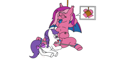 Size: 3999x2100 | Tagged: explicit, artist:sugar and spice productions, oc, oc:snowie aura, oc:spice wishes, age difference, anus, bar, bat pony, bdsm, belly, belly button, blue insides, bondage, bow, butt freckles, chubby, clitoris, colored wings, crotchboobs, cum, cunnilingus, dock, ear tufts, female, filly, filly on mare, foal, foalcon, foaldom, freckles, genderfluid, genitals, glasses, horn, imported from derpibooru, lesbian, licking, mare, moaning, moaning in pleasure, nipples, nudity, oc only, oral, orgasm, pink coat, pony, precum, purple mane, purple tail, rope, sex, simple background, spread legs, spread wings, spreader bar, spreading, squirting, tail, tail bow, tied up, tongue out, two toned mane, two toned wings, unicorn, vaginal secretions, vulva, vulvar winking, white background, white coat, wingboner, wings
