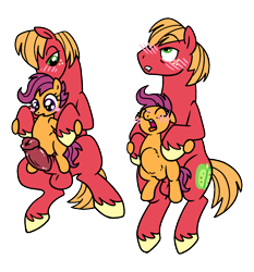 Size: 1400x1500 | Tagged: explicit, artist:vodkamewtwoni, scootaloo, abdominal bulge, age difference, balls, big macintosh, blushing, earth pony, erection, female, filly, foal, foalcon, g4, genitals, imported from derpibooru, looking up, male, nudity, open mouth, pegasus, penetration, penis, pony, sex, ship:scootamac, shipping, simple background, stallion, stallion on filly, straight, tongue out, transparent background, unshorn fetlocks, vaginal