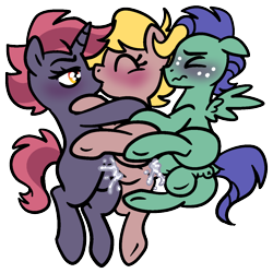 Size: 1200x1200 | Tagged: explicit, artist:vodkamewtwoni, oc, oc:evergreen, oc:peach pit, alternate version, anal, anal creampie, anus, blushing, colt, colt on filly, creampie, cum, cum version, dock, earth pony, earth pony oc, eyes closed, female, ffm threesome, filly, foal, foalcon, freckles, frog (hoof), futa, futa filly, futa filly on filly, futa oc, futa on female, futa on filly, genitals, group sex, horn, imported from derpibooru, intersex, kiss on the lips, kissing, male, nudity, oc only, pegasus, pegasus oc, penetration, penis, ponut, pony, sex, simple background, spread wings, straight, tail, three, threesome, transparent background, underhoof, unicorn, unicorn oc, unnamed oc, vaginal, vaginal creampie, vulva, wings