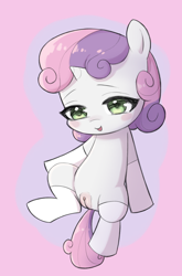 Size: 1944x2946 | Tagged: explicit, artist:sausagezzzz, sweetie belle, blushing, clothes, female, filly, foal, foalcon, g4, genitals, green eyes, horn, imported from derpibooru, legwear, nudity, pony, socks, solo, spread legs, spreading, stockings, thigh highs, unicorn, vulva, white socks