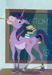 Size: 1640x2360 | Tagged: explicit, artist:blurrypanda, twilight sparkle, anatomically correct, anus, book, chalkboard, female, filly, filly twilight sparkle, foal, foalcon, g4, halter, hoers, horn, imported from derpibooru, magic, nudity, pony, solo, spreader bar, tack, telekinesis, unicorn, unicorn twilight, vulva, younger