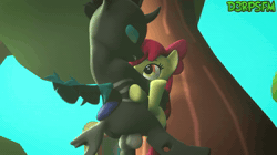 Size: 1280x720 | Tagged: explicit, artist:d3rpsfm, apple bloom, 2026, 3d, against tree, animated, balls, changeling, changeling on filly action, earth pony, female, filly, foal, foalcon, g4, genitals, holding a pony, imported from derpibooru, looking around, looking at each other, looking at someone, male, male on filly, no sound, nudity, outdoor sex, outdoors, penetration, pony, sex, source filmmaker, tree, vaginal, webm
