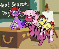 Size: 1448x1199 | Tagged: explicit, grimdark, artist:alleymutt, artist:follyfilly, oc, oc:relish, oc:tartar, age difference, balls, big crotchboobs, blowjob, blushing, bodypaint, bow, brothers, canon x oc, chalkboard, cheerilee, colt, colt on mare, crotchboobs, dock, earth pony, estrus, female, foal, foalcon, g4, genitals, hooves on the table, horsecock, huge crotchboobs, imported from derpibooru, insertion, male, mare, milk, nipples, nudity, oral, painted, penetration, penis, pony, pregnant, pregnant sex, rape, sex, shipping, siblings, small dom big sub, spread legs, spreading, straight, straight shota, striped, table, tail, tail bow, teacher, teacher and student, tongue out, trio, vaginal, zebra, zebra oc, zebradom