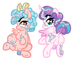 Size: 915x759 | Tagged: explicit, artist:vodkamewtwoni, princess flurry heart, alicorn, alternate version, balls, cozy glow, cum, cum on body, cum on hair, facial, female, filly, foal, foalcon, futa, futa cozy glow, futa filly, futa princess flurry heart, g4, genitals, imported from derpibooru, intersex, looking at you, looking back, looking back at you, nudity, pegasus, pony, simple background, transparent background
