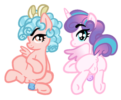Size: 915x759 | Tagged: explicit, artist:vodkamewtwoni, princess flurry heart, alicorn, alternate version, balls, cozy glow, female, filly, foal, foalcon, futa, futa cozy glow, futa filly, futa princess flurry heart, g4, genitals, imported from derpibooru, intersex, looking at you, looking back, looking back at you, nudity, pegasus, pony, simple background, transparent background