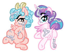 Size: 915x759 | Tagged: explicit, artist:vodkamewtwoni, princess flurry heart, alicorn, alternate version, cozy glow, cum, cum on body, cum on hair, cum version, facial, female, filly, foal, foalcon, g4, imported from derpibooru, looking at you, looking back, looking back at you, pegasus, pony, simple background, transparent background