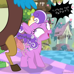 Size: 1200x1200 | Tagged: explicit, artist:vwhiskers, ahegao, anal, anal creampie, anatomically correct, anus, balls, blushing, butt, chaos pony, creampie, cum, daddy discord, dialogue, discord, earth pony, father and child, female, filly, foal, foalcon, g4, genitals, imported from derpibooru, incest, interspecies, interspecies offspring, male, my little pony: friendship is magic, nudity, offscreen character, offscreen male, offspring, open mouth, outdoor sex, outdoors, penetration, penis, pony, screwball, sex, ship:discoball, shipping, show accurate, show accurate porn, straight, tongue out, vulva, younger