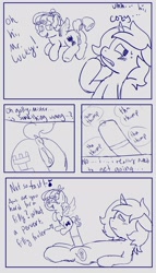Size: 2000x3500 | Tagged: explicit, artist:madkingkara, oc, oc:lucky elfin, 4 panel comic, age difference, anus, blush lines, blushing, butt, canon x oc, comic, cozy glow, dialogue, duo, duo male and female, erection, female, filly, floating heart, floppy ears, flying, foal, foalcon, foaldom, g4, genitals, grayscale, heart, horn, horsecock, imported from derpibooru, looking back, lying down, male, medial ring, monochrome, music notes, nervous, nervous sweat, nudity, on back, open mouth, open smile, pegasus, penis, plot, ponut, pony, precum, raised tail, shipping, sitting on penis, sketch, smiling, spread wings, stallion, straight, sweat, tail, teasing, temptation, unicorn, vulva, wavy mouth, wings