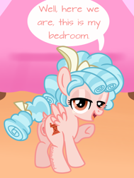 Size: 3000x3964 | Tagged: explicit, artist:hedgelordafterdark, oc, anus, bedroom, bedroom eyes, clitoris, commission, cozy glow, dialogue, eye contact, female, foalcon, freckles, from behind, g4, genitals, imported from derpibooru, indoors, looking at each other, looking at someone, mare, nudity, pegasus, pony, reference, ship:cozyjest, show accurate, show accurate porn, vulva
