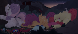Size: 5625x2500 | Tagged: explicit, artist:dtcx97, apple bloom, scootaloo, sweetie belle, aftersex, anus, creampie, crotchboobs, cum, cum in mouth, cutie mark crusaders, earth pony, female, filly, foal, foalcon, g4, genitals, horn, imported from derpibooru, nipples, nudity, outdoors, pegasus, pony, unicorn, vulva