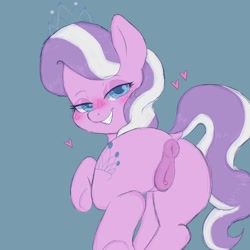 Size: 1280x1280 | Tagged: explicit, artist:madkingkara, diamond tiara, anus, blushing, butt, clitoris, earth pony, female, floating heart, foalcon, g4, genitals, gift art, heart, imported from derpibooru, looking at you, looking back, looking back at you, nudity, ponut, pony, presenting, presenting butt, solo, solo female, vulva