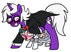 Size: 1123x833 | Tagged: explicit, artist:vodkamewtwoni, oc, oc:violet jest, age difference, ahegao, alternate version, blushing, canon x oc, clothed sex, clothes, commission, cozy glow, cozy glow is best facemaker, dress, female, filly, foal, foalcon, g4, glasses, horn, imported from derpibooru, male, open mouth, pegasus, pony, sex, ship:cozyjest, shipping, simple background, spread wings, stallion, stallion on filly, straight, tongue out, transparent background, tuxedo, unicorn, wedding dress, wings