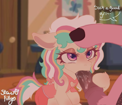 Size: 889x763 | Tagged: explicit, artist:strawberryfily, oc, oc:marshmallow, oc:virin, age difference, big eyes, blowjob, blushing, clothed female nude male, clothes, cute, cute outfit, cute porn, door, eager, earth pony, female, filly, foal, foalcon, genitals, glazed dick, good girl, heart, heart eyes, horn, horsecock, imported from derpibooru, indoors, makeup, male, medial ring, nudity, oc only, oral, outfit, painting, penis, pony, room, sex, signature, skirt, speech bubble, stallion, stallion on filly, straight, text, unicorn, unicorn oc, wingding eyes