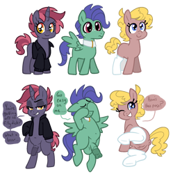 Size: 1611x1616 | Tagged: explicit, artist:vodkamewtwoni, oc, oc:evergreen, oc:peach pit, anus, clitoris, clothes, collar, colt, earth pony, earth pony oc, erection, female, filly, foal, foalcon, futa, futa filly, futa oc, genitals, hiding face, horn, implied prostitution, imported from derpibooru, intersex, jacket, looking at you, looking back, looking back at you, male, nudity, oc only, pegasus, pegasus oc, penis, ponut, pony, simple background, socks, speech, speech bubble, talking, text, transparent background, unicorn, unicorn oc, unnamed oc, vulva