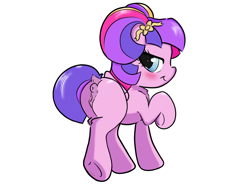 Size: 1600x1200 | Tagged: explicit, artist:darkwarks, oc, oc:twin tails, anus, blushing, female, filly, foal, foalcon, genitals, imported from derpibooru, multicolored hair, nudity, oc only, pegasus, pegasus oc, pink coat, ponut, pony, simple background, solo, vulva, white background