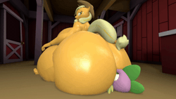 Size: 800x450 | Tagged: questionable, artist:donottouchwillie, applejack, spike, 3d, age difference, animated, anthro, applebutt, applejack's hat, barn, big breasts, breasts, butt, butt crush, cowboy hat, dominant, dragon, duo, duo male and female, earth pony, faceful of ass, facesitting, female, female on male, femdom, foalcon, g4, gif, hat, huge breasts, huge butt, imported from derpibooru, impossibly large butt, indoors, large butt, male, nudity, plantigrade anthro, ship:applespike, shipping, size difference, source filmmaker, straight, sweet apple acres barn, thighs, thunder thighs, wingless spike