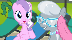 Size: 1920x1080 | Tagged: explicit, diamond tiara, silver spoon, barbed penis, beach chair, braid, chair, cum, cum on glasses, cum on hair, cum on mane, dragon dick, earth pony, edit, edited screencap, facial, female, filly, foal, foalcon, g4, genitals, glasses, implied spike, imported from derpibooru, jewelry, male, my little pony: friendship is magic, necklace, nudity, offscreen character, offscreen male, outdoors, penis, pony, screencap, season 4, smiling, twilight time