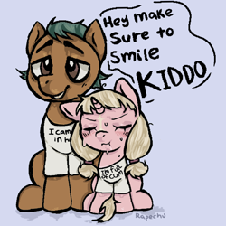 Size: 2048x2048 | Tagged: questionable, artist:rapechu, oc, aftersex, blushing, clothes, design, dialogue, earth pony, earth pony oc, eyes closed, female, filly, foal, foalcon, horn, implied sex, imported from derpibooru, jeffrey epstein, male, oc only, shirt, shirt design, sitting, speech bubble, stallion, sweat, text, unicorn, unicorn oc