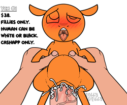 Size: 1448x1199 | Tagged: explicit, semi-grimdark, artist:follyfilly, abdominal bulge, abuse, advertisement, ahegao, blushing, commission, commission info, creampie, cum, cumming, drool, drool string, foal, foal abuse, foalcon, genitals, holding a pony, human, human penis, imported from derpibooru, nudity, open mouth, penis, pony, size difference, tongue out, vagina, ych example, your character here