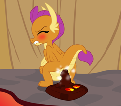 Size: 2558x2243 | Tagged: explicit, artist:badumsquish, series:smolder's scandalous sex life, aftersex, alternate version, belly, big belly, birth, blushing, broodmare, broodmother, cloaca, derpibooru exclusive, dragon, dragon lands, dripping, eyes closed, fangs, female, foalcon, folded wings, frown, g4, genitals, gritted teeth, high res, horns, imported from derpibooru, lidded eyes, magma, magma cube, minecraft, musk, not scat, outdoors, pregder, pregnant, raised tail, sharp teeth, show accurate, show accurate porn, slime, smolder, smolder is not amused, solo, solo female, tail, teenaged dragon, teeth, unamused, volcano, weird lizzer hole, wings