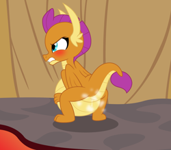 Size: 2558x2243 | Tagged: explicit, artist:badumsquish, series:smolder's scandalous sex life, aftersex, belly, big belly, blushing, broodmare, broodmother, cloaca, derpibooru exclusive, dragon, dragon lands, dripping, fangs, female, foalcon, folded wings, frown, g4, genitals, gritted teeth, high res, horns, imported from derpibooru, lidded eyes, magma, magma cube, minecraft, musk, outdoors, pregder, pregnant, raised tail, sharp teeth, show accurate, show accurate porn, smolder, smolder is not amused, solo, solo female, tail, teenaged dragon, teeth, unamused, volcano, weird lizzer hole, wings