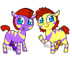 Size: 1448x1199 | Tagged: explicit, artist:alleymutt, artist:follyfilly, oc, oc:relish, oc:tartar, bow, brothers, colt, dominant, duo, duo male, foal, foalcon, genitals, horsecock, imported from derpibooru, male, maledom, nudity, oc only, penis, pony, pose, red mane, siblings, simple background, stallion, tail, tail bow, white background, zebra, zebra oc, zebradom