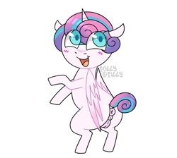 Size: 1448x1299 | Tagged: explicit, artist:alleymutt, artist:follyfilly, princess flurry heart, alicorn, anus, bipedal, blushing, butt, eye clipping through hair, female, filly, flurrybutt, foal, foalcon, g4, genitals, imported from derpibooru, looking up, nudity, plot, ponut, pony, simple background, solo, solo female, vulva, white background