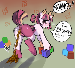 Size: 1151x1049 | Tagged: explicit, grotesque, artist:pekaartist, oc, anus, bat pony, bat pony oc, bush, clitoris, dirty anus, female, fetish, filly, foal, foalcon, genitals, imported from derpibooru, nudity, onomatopoeia, pink anus, pink genitals, ponut, pony, poop, pooping, scat, solo, solo female, speech bubble, text, vulva