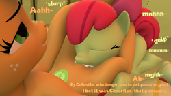 Size: 3840x2160 | Tagged: explicit, artist:olkategrin, apple bloom, applejack, 3d, age difference, anus, apple sisters, applecest, barn, butt, butt touch, creampie, creampie-eating, cum, cum eating, cum on vulva, cunnilingus, dripping, dripping cum, duo, duo female, ears up, earth pony, english, enjoying, eyes closed, female, filly, foal, foalcon, freckles, g4, genitals, hay, hay bale, head between legs, hoof on butt, hoof on head, hoof on leg, hooves, implied vaginal, imported from derpibooru, incest, leaking, leaking cum, lesbian, lying down, male, mare, mare on filly, moan, moaning, moaning in pleasure, nose wrinkle, nudity, on back, open mouth, oral, outdoor sex, outdoors, paternity mark, polyamory, pony, pony on pony action, pregnant, pregnant apple bloom, pregnant foal, sex, shed, ship:bloomjack, shipping, siblings, sisters, source filmmaker, spread legs, spreading, stylized, stylized text, sweet apple acres, tail, tail aside, tree, unshorn fetlocks, vaginal creampie, vulva, wall of tags