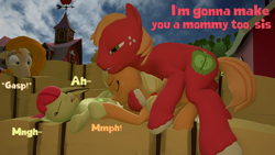 Size: 3840x2160 | Tagged: explicit, artist:olkategrin, apple bloom, applejack, 3d, age difference, all fours, anus, applecest, balls, barn, big balls, big macintosh, big penis, bisexual, bisexual female, brother and sister, butt, caught, covering mouth, creampie, cum, cum on vulva, cumming, cumsplosion, cunnilingus, daughter, dripping, dripping cum, ears up, earth pony, english, enjoying, erection, eyes closed, female, filly, floppy ears, foal, foalcon, freckles, from behind, g4, gasp, gasping, genitals, hand on hip, hands free, hay, hay bale, hooves, horsecock, hug, implied impregnation, imported from derpibooru, impregnation, incest, leaking, leaking cum, lesbian, looking at someone, lying down, male, mare, mare on filly, moan, moaning, moaning in pleasure, mother, mounting, nudity, on back, one after another, open mouth, oral, orgasm, outdoor sex, outdoors, paternity mark, pear butter, penetration, penis, polyamory, pony, pony on pony action, pregnant, pregnant apple bloom, pregnant foal, sex, shed, ship:applemacbloom, ship:macbloom, shipping, sibling incest, siblings, simultaneous orgasm, sisters, son, source filmmaker, spread legs, spreading, squirting, stallion, stallion on mare, straight, stylized, stylized text, sweet apple acres, tail, tail aside, tree, unshorn fetlocks, vaginal, vaginal creampie, vaginal orgasm, vaginal secretions, vulva, wall of tags