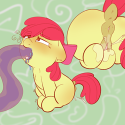 Size: 1250x1250 | Tagged: explicit, semi-grimdark, artist:ashersketch, apple bloom, anus, aphrodisiac, apple bloom's bow, blank flank, bloom butt, blushing, bow, butt, earth pony, female, filly, foal, foalcon, g4, genitals, hair bow, imported from derpibooru, masturbation, nudity, oral, ponut, pony, solo, solo female, tentacle blowjob, tentacle porn, tentacles, tentacles on female, tentacles on filly, throat bulge, vaginal secretions, vulva