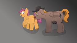 Size: 3840x2160 | Tagged: explicit, scootaloo, oc, oc:calamity, age difference, analingus, analingus on female, anonymous artist, anus, balls, blank flank, crying, dashite, dock, dubious consent, duo, duo male and female, enjoying, erection, fallout equestria, female, filly, foal, foalcon, frog (hoof), g4, gaping, gaping anus, genitals, gradient background, hat, horsecock, imported from derpibooru, larger male, lidded eyes, male, male on female analingus, nudity, older male, oral, pegasus, penis, ponut, pony, sex, smaller female, stallion, stallion on filly, straight, tail, underhoof, vulva, younger female
