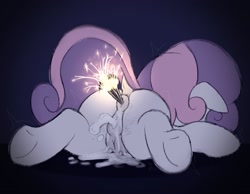 Size: 1945x1512 | Tagged: explicit, artist:dtcx97, sweetie belle, aftersex, anal insertion, anatomically correct, anus, black background, blank flank, butt, creampie, crotchboobs, cum, dock, facing away, female, filly, fireworks, foal, foalcon, g4, genitals, hooves, horn, imported from derpibooru, insertion, lying down, nipples, nudity, plot, ponut, pony, prone, simple background, solo, solo female, sparkler (firework), sweetie butt, tail, teats, this will end in tears, underhoof, unicorn, vaginal creampie, vulva