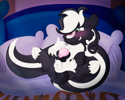 Size: 2500x2000 | Tagged: explicit, artist:euspuche, oc, oc:zenawa skunkpony, balls, bed, bedroom, blushing, cheek fluff, chest fluff, claws, clopping, colt, earth pony, earth pony oc, fangs, first time, foal, foalcon, frog (hoof), genitals, gritted teeth, high res, horsecock, hybrid, hybrid oc, imminent orgasm, imported from derpibooru, indoors, lidded eyes, lip bite, lying down, male, masturbation, nudity, oc only, on back, on bed, one eye closed, paws, penis, precum, raised hoof, raised leg, skunk, skunk pony, solo, solo male, spread legs, spreading, teeth, underhoof, unshorn fetlocks