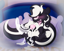 Size: 2500x2000 | Tagged: explicit, artist:euspuche, oc, oc:zenawa skunkpony, ahegao, alternate version, balls, bed, bedroom, blushing, blushing profusely, cheek fluff, chest fluff, claws, clopping, colt, cum, cum on balls, cum on penis, cum pool, cumming, drool, drool string, earth pony, earth pony oc, excessive cum, eyes closed, fangs, first time, foal, foalcon, frog (hoof), genitals, high res, horsecock, hybrid, hybrid oc, imported from derpibooru, indoors, lying down, male, masturbation, nudity, oc only, on back, on bed, open mouth, orgasm, paws, penis, raised hoof, raised leg, skunk, skunk pony, solo, solo male, spread legs, spreading, tongue out, underhoof, unshorn fetlocks